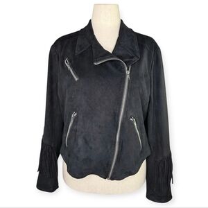 Torrid 3 Faux Suede Fringe Moto Jacket Black Boho Western Cropped Plus Size